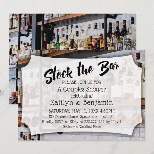 Modern Script, Photo Stock the Bar Couples Shower Invitation (Front/Back)