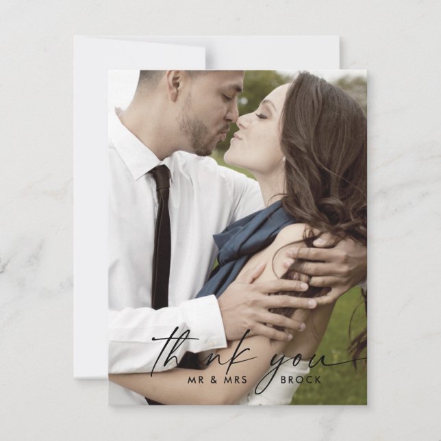 Modern Script Photo Template Thank You Card (Front)
