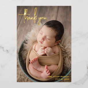 Modern Script Photo Thank You Birth Announcement