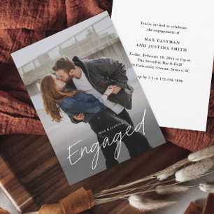 Modern Script Photo Wedding Engagement Party Invitation