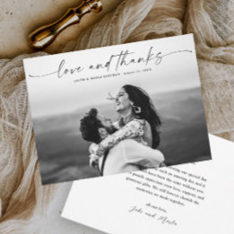 Modern Script Photo Wedding Love and Thanks Thank You Card