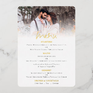 Modern Script Photo Wedding Real Foil Menu Card
