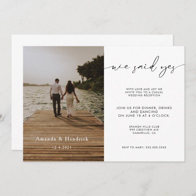 Modern Script Photo Wedding Reception Only  Invitation (Front/Back)