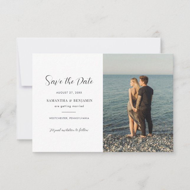 Modern Script Photo Wedding Save the Date (Front)