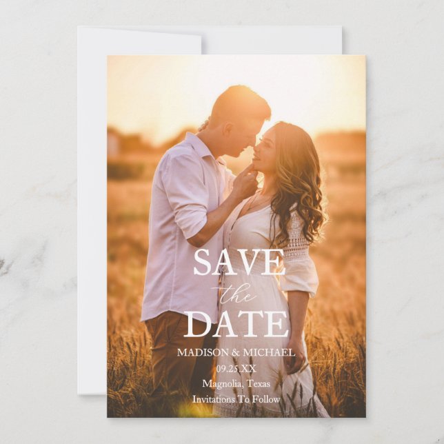 Modern Script Photo Wedding Save The Date Invitation (Front)