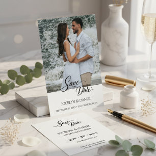 Modern Script Photo Wedding Save the Date Invite