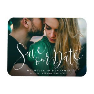 Modern script photo wedding save the date magnet