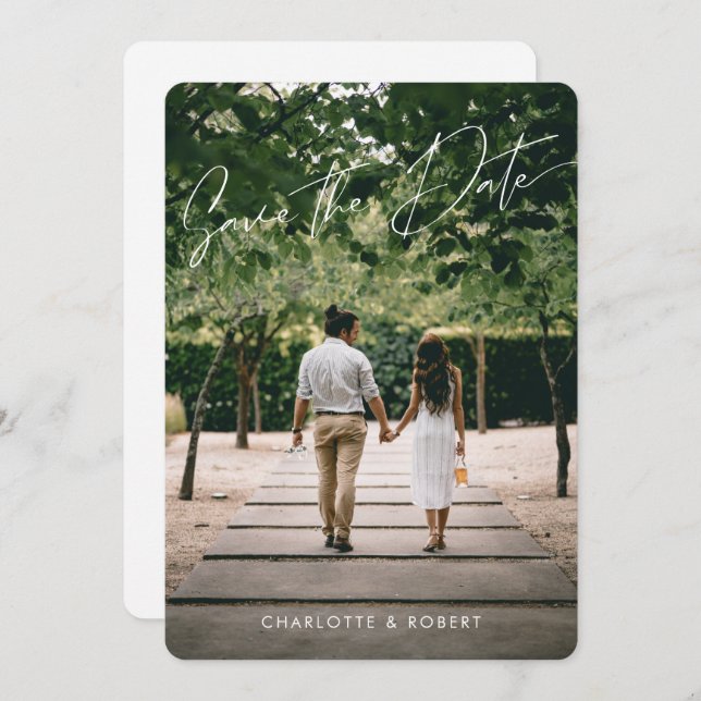 Modern Script Photo Wedding Save the Date Template (Front/Back)