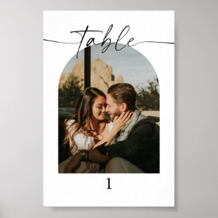 Modern Script Photo Wedding Table Numbers Poster