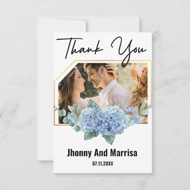 Modern Script Photo Wedding Thank You Card (Front)