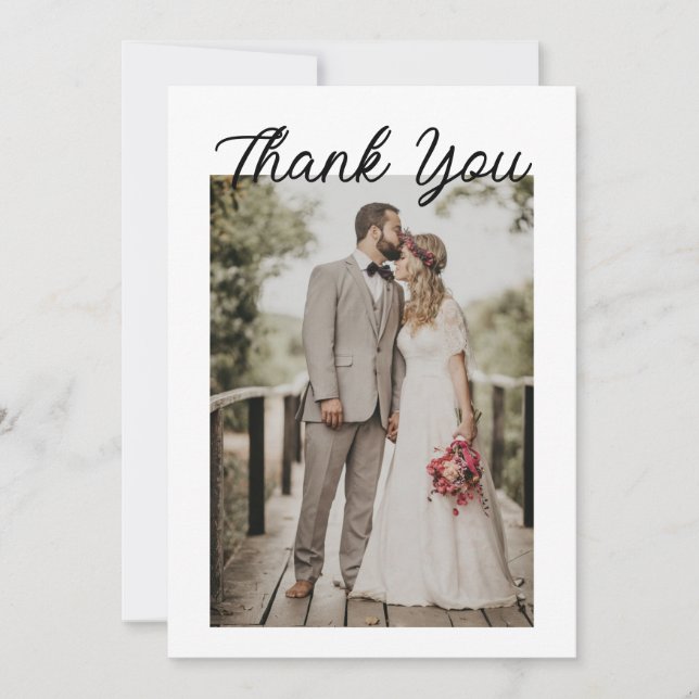 Modern Script Photo Wedding Thank You Card (Front)
