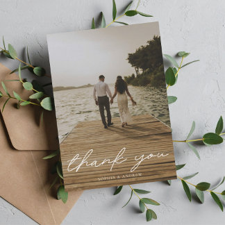 Modern Script Photo Wedding Thank You Card