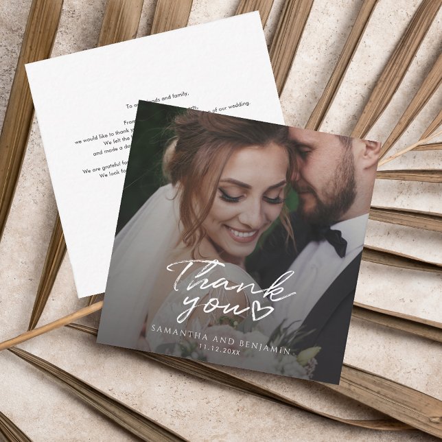 Modern Script Photo Wedding Thank You Card (Wedding Thank You Photo Script Card)