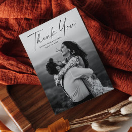 Modern Script Photo Wedding Thank You Card