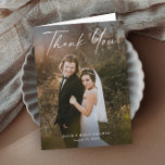 Modern Script Photo Wedding Thank You Card<br><div class="desc">Modern Script Calligraphy Photo Wedding Thank You Card features hand lettered thank you,  portrait photo.The inside includes a thank you message that you can personalize or remove if you prefer to hand write your thank you. Click the Edit button to customize this design.</div>