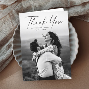 Modern Script Photo Wedding Thank You Card