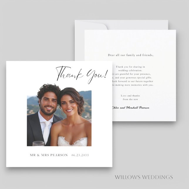 Modern  script photo wedding thank you  card (modern photo script wedding thank you card , with easy to custom text )