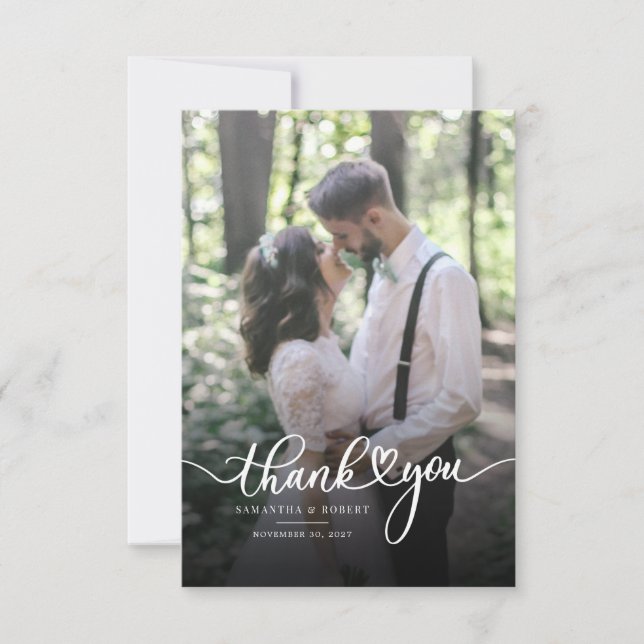 Modern Script Photo Wedding Thank You Card (Front)
