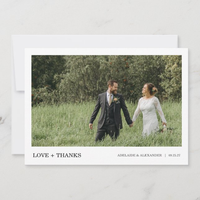 Modern Script Photo Wedding Thank You Card (Front)