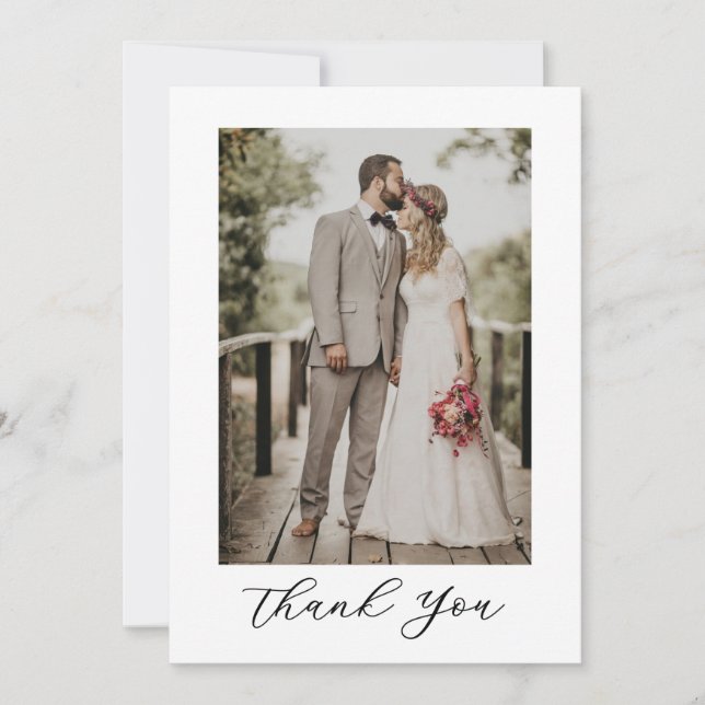 Modern Script Photo Wedding Thank You Card (Front)