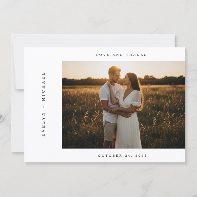 Modern Script Photo Wedding Thank You Card W Note (Front)