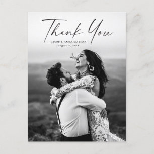 Modern Script Photo Wedding Thank You Postcard