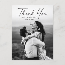 Modern Script Photo Wedding Thank You Postcard