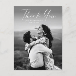 Modern Script Photo Wedding Thank You Postcard