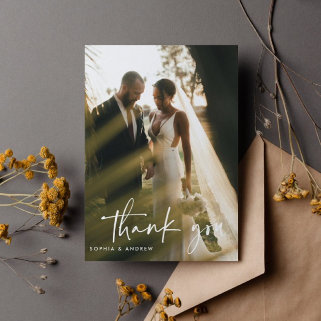 Modern Script Photo Wedding Thank You Postcard (Creator Uploaded)