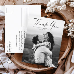 Modern Script Photo Wedding Thank You Postcard