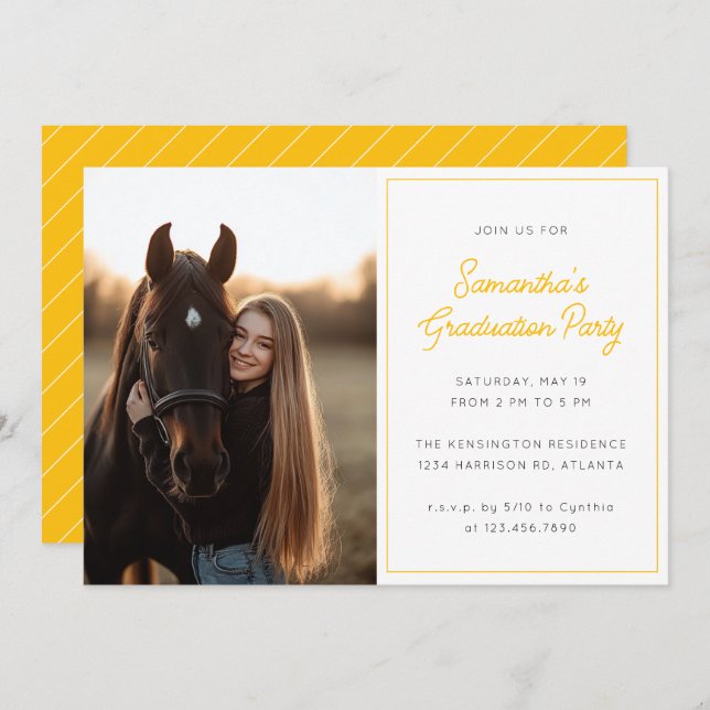 Modern Script Photo Yellow Graduation Party Invitation (Front/Back)