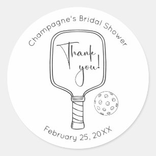 Modern Script Pickleball Bridal Shower Thank You Classic Round Sticker
