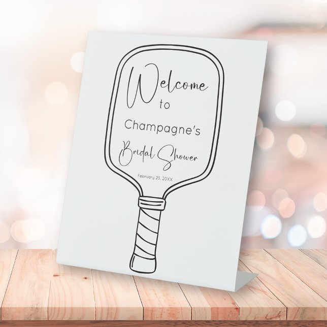 Modern Script Pickleball Bridal Shower Welcome Pedestal Sign (Creator Uploaded)