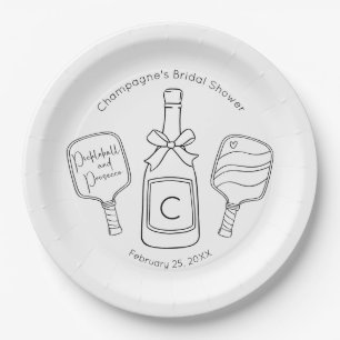 Modern Script Pickleball & Prosecco Bridal Shower Paper Plate