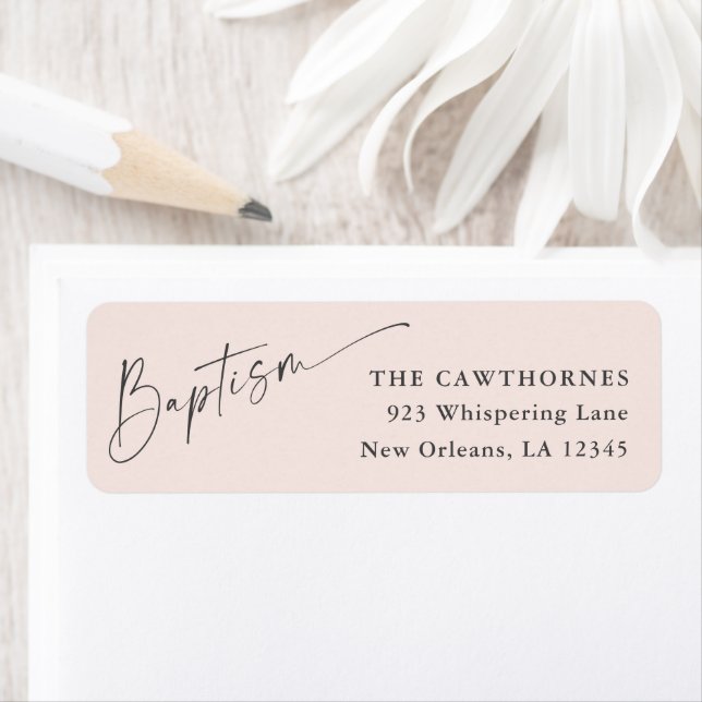 Modern Script Pink Baptism Return Address (Insitu)
