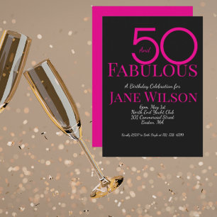 Modern Script Pink Black 50 Fabulous Birthday Invitation