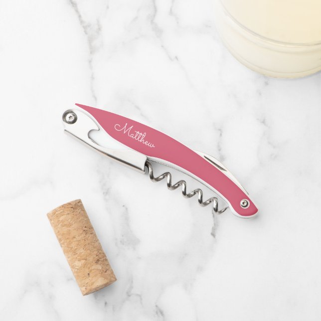 Modern Script Pink Custom Guest Name Wedding Corkscrew (Front)