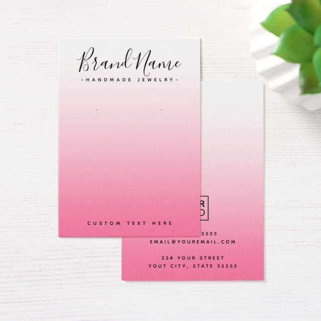 Modern script pink gradient earring display card (Desk)
