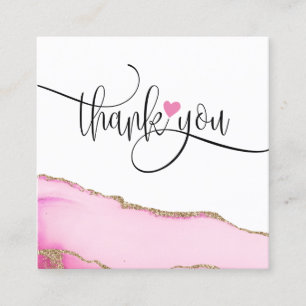 modern script pink heart thank you for your order square business card