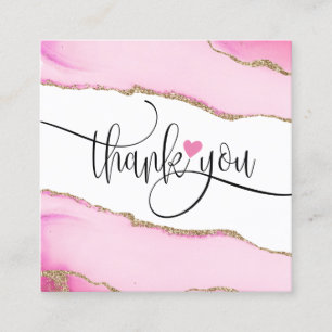 modern script pink heart thank you for your order square business card