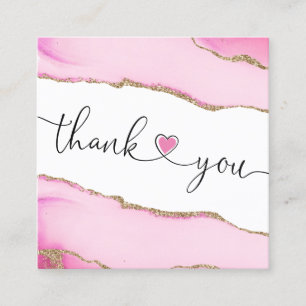 modern script pink heart thank you for your order square business card