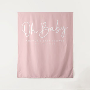 Modern Script Pink Oh Baby Baby Shower Backdrop Tapestry