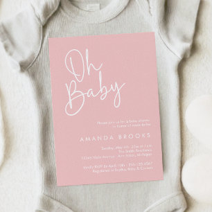 Modern Script Pink Oh Baby Simple Baby Shower Invitation