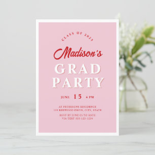 Modern Script Pink Red Edgy Graduation Party Photo Invitation