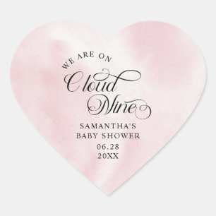 Modern Script Pink Watercolor Cloud Nine Baby  Heart Sticker