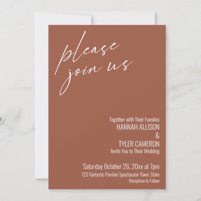 Modern Script Please Join Us Terracotta Wedding Invitation (Front)