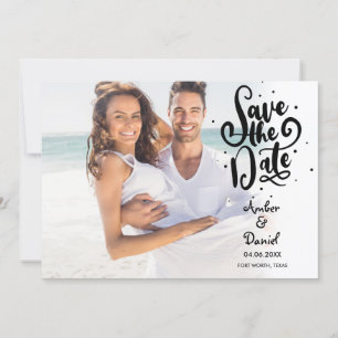 Modern Script Polka Dot Photo Save The Date Invitation