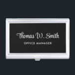 Modern Script Professional Black Business Card Holder<br><div class="desc">Modern professional black business card case with your name in a stylish white script. Add your job title in simple white typography.</div>