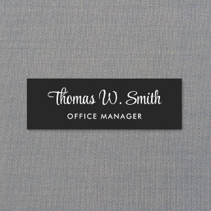 Modern Script Professional Black Name Tag