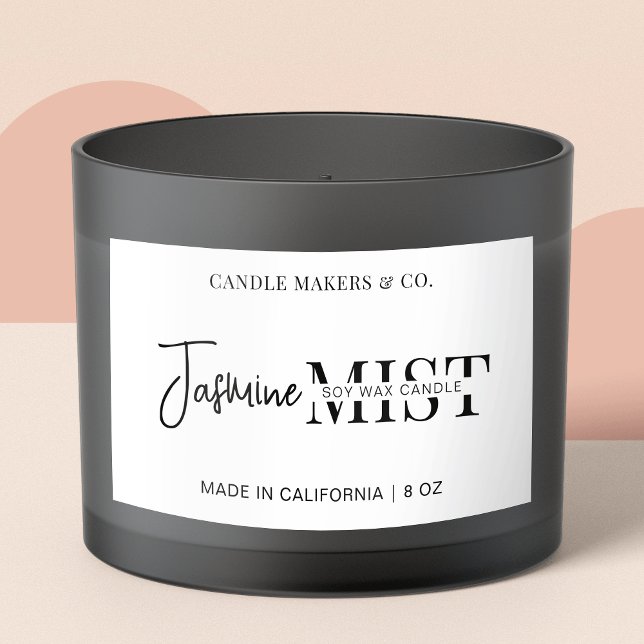 Modern Script Professional Black White Candle Sticker (Modern black and white candle jar labels)